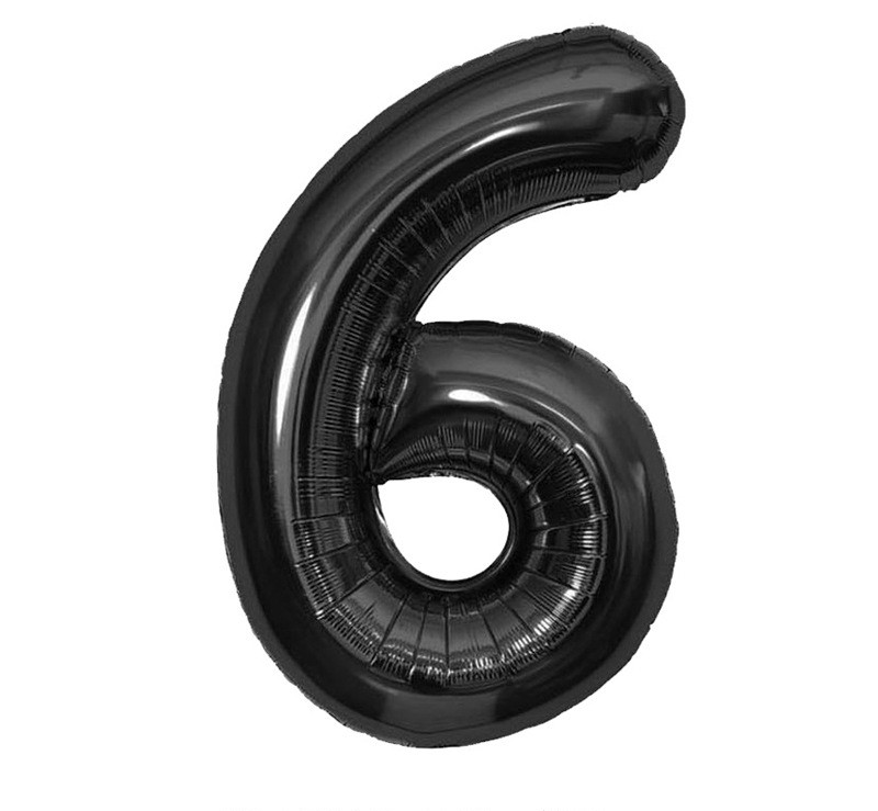 NUM-32-BLK-06 | 32 Inch Black Foil Number 6 Balloon, Individual Pack Wholesale | Low MOQ
