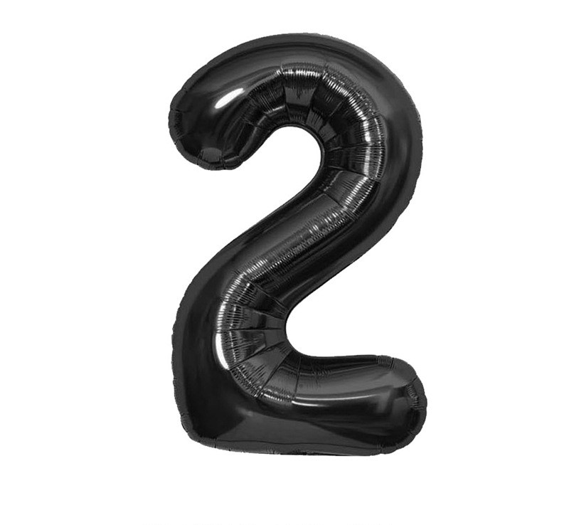 NUM-32-BLK-02 | 32 Inch Black Foil Number 2 Balloon, Individual Pack Wholesale | Low MOQ