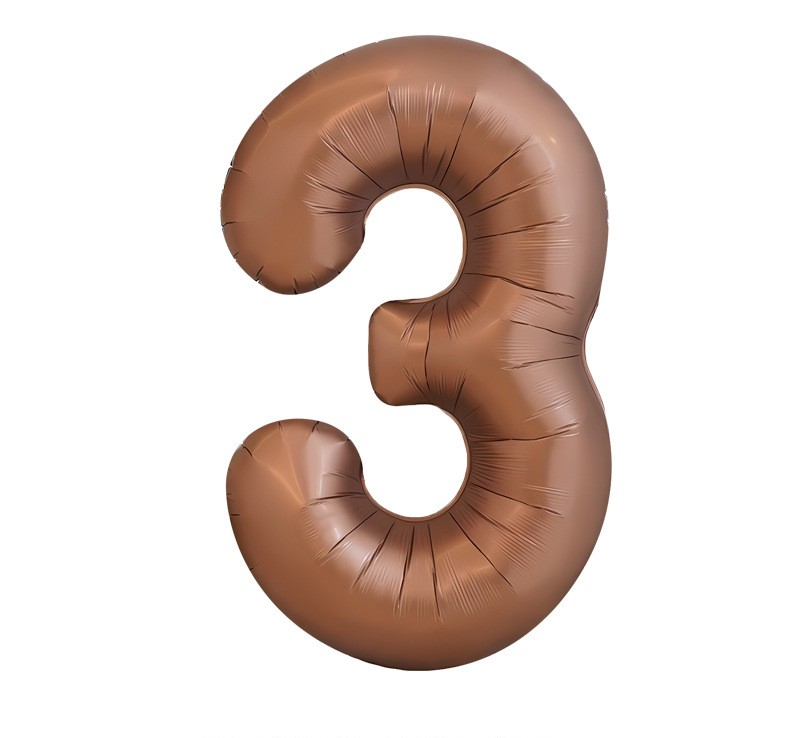 NUM-32-CHO-03 | 32 Inch Chocolate Foil Number 3 Balloon, Individual Pack Wholesale | Low MOQ