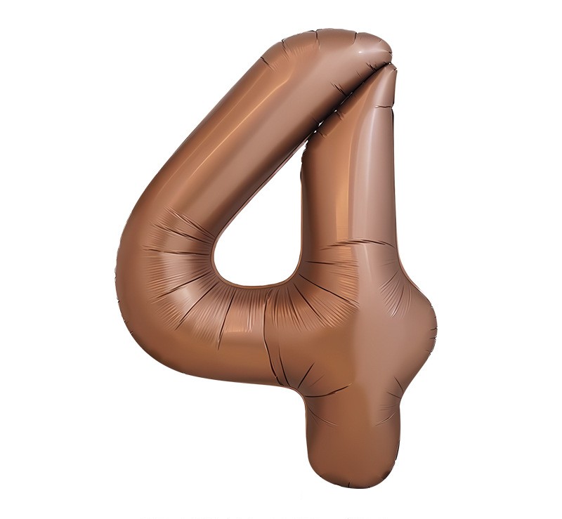 NUM-32-CHO-04 | 32 Inch Chocolate Foil Number 4 Balloon, Individual Pack Wholesale | Low MOQ