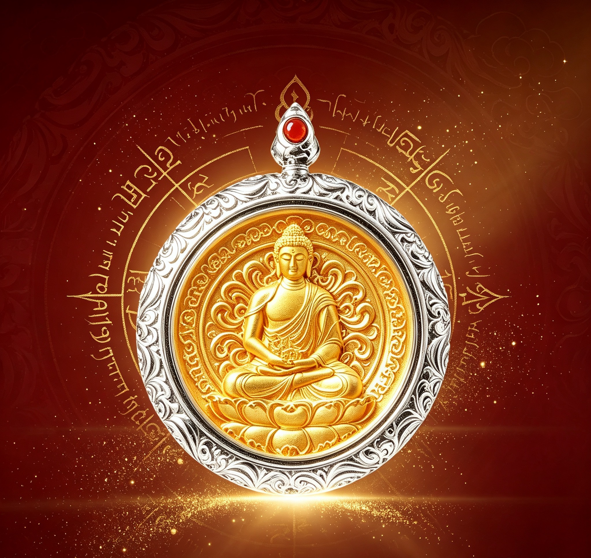 Oriental Metaphysical Protection Talisman, Hand‑Carved Sterling Silver Mandala Buddha Gau Amulet, Meaningful Sentimental Keepsake Gift