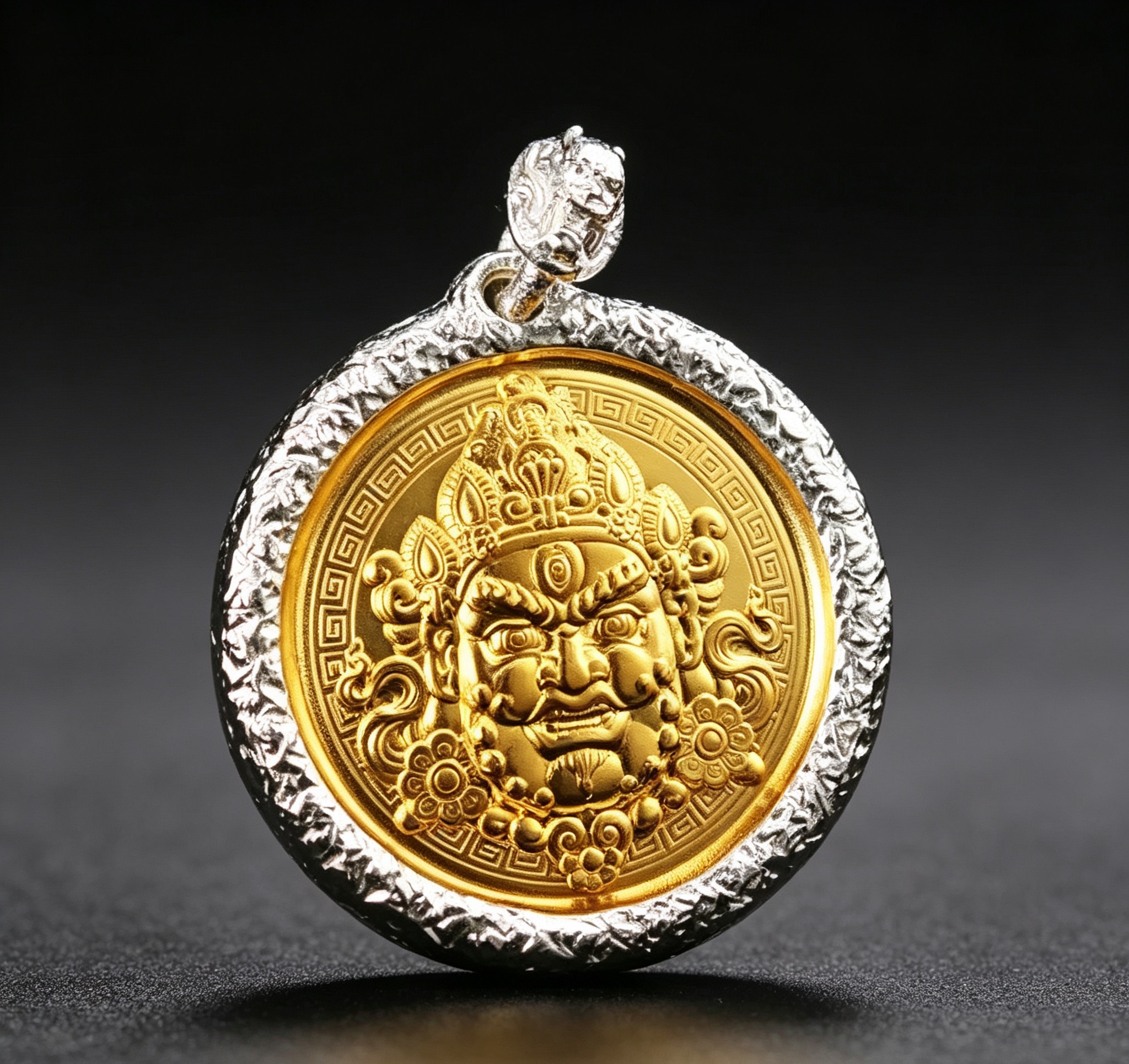  Sterling‑Silver Yellow Jambhala Rotatable Pendant, Hand‑Hammered Spiritual Wealth Keepsake for Men & Women