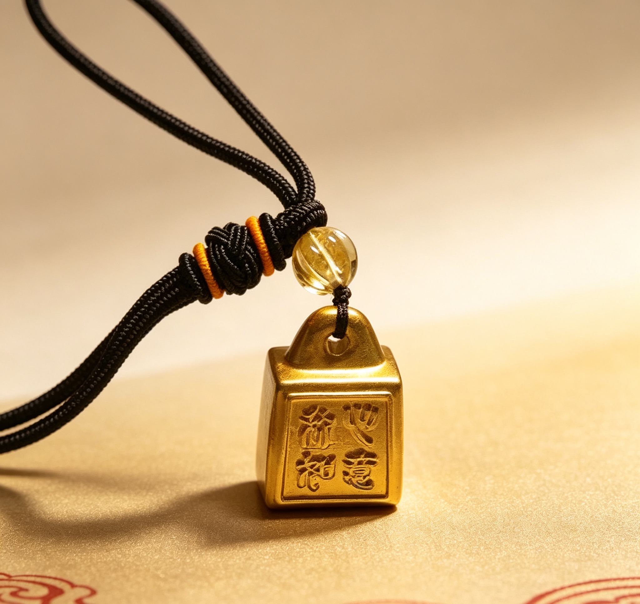 Weight‑Shaped Brass Talisman Pendant | Oriental "Just As You Wish" Keepsake