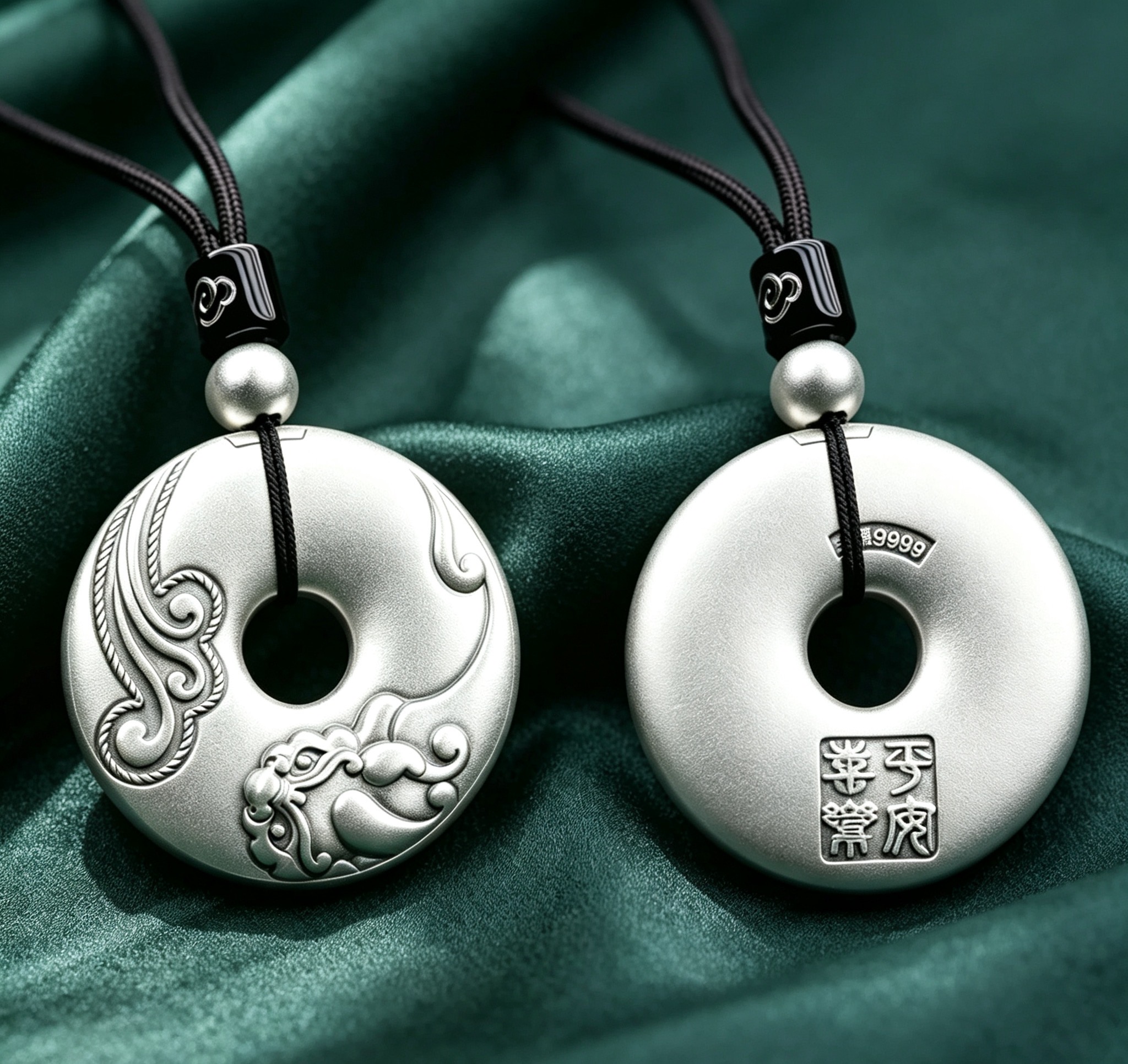  Solid 9999 Silver Pi‑Xiu Safety Disc Pendant, Hand‑Forged Oriental Talisman Necklace for Women, 50g Large Peace Amulet Keepsake