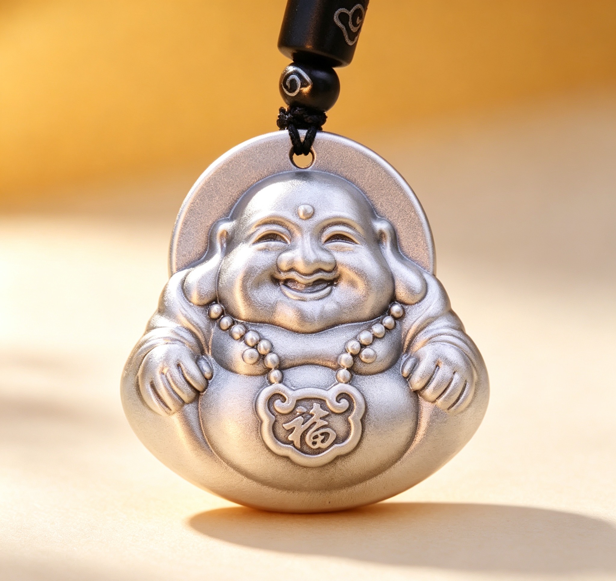 Solid 9999 Silver Laughing Buddha Pendant Necklace | Spiritual Buddha Charms for Unisex
