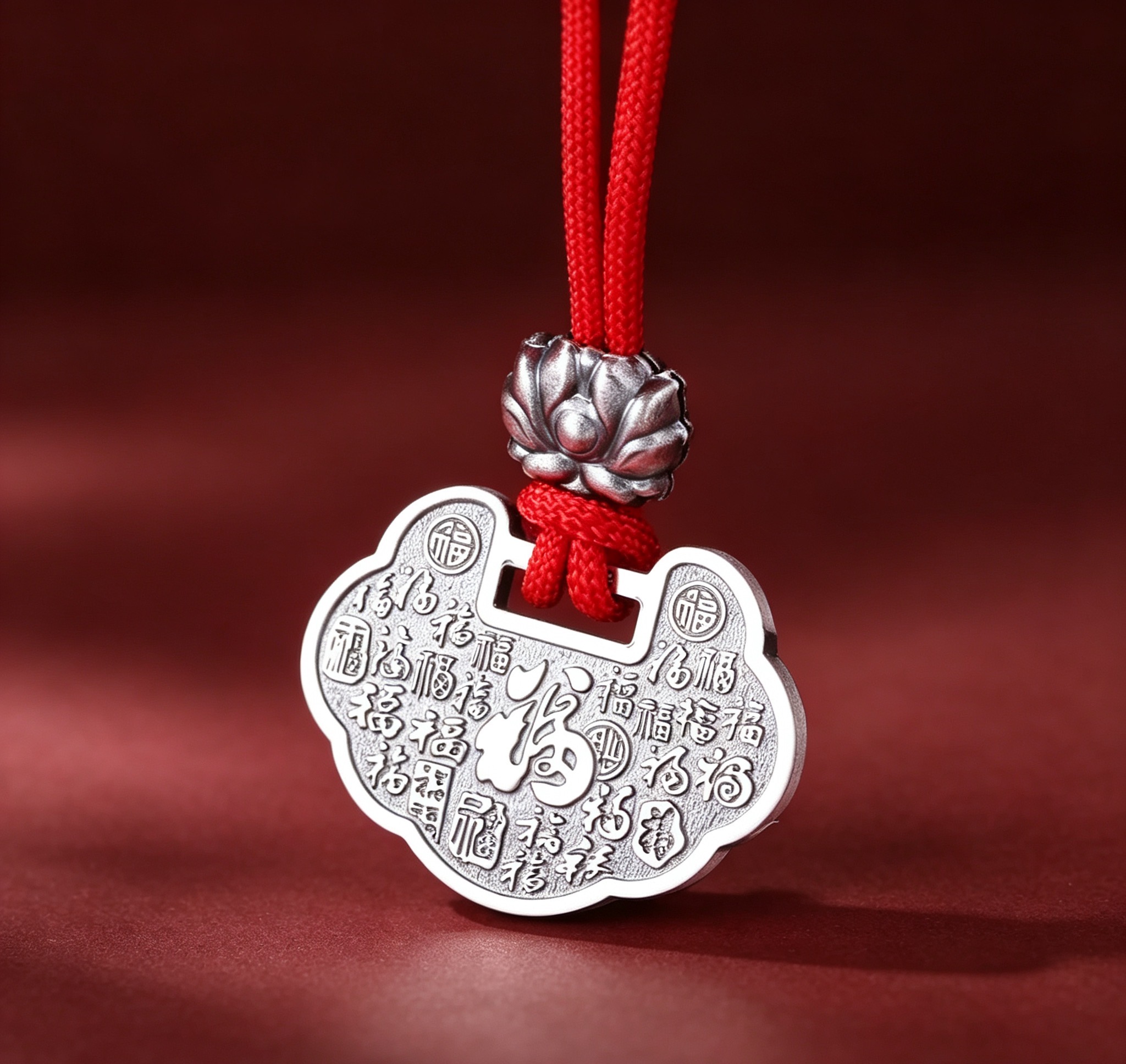 Personalized Engraved Silver Lock Pendant Necklace, 999‑9999 Fine Silver Longevity Lock Birth Amulet Unique Personalized Gift