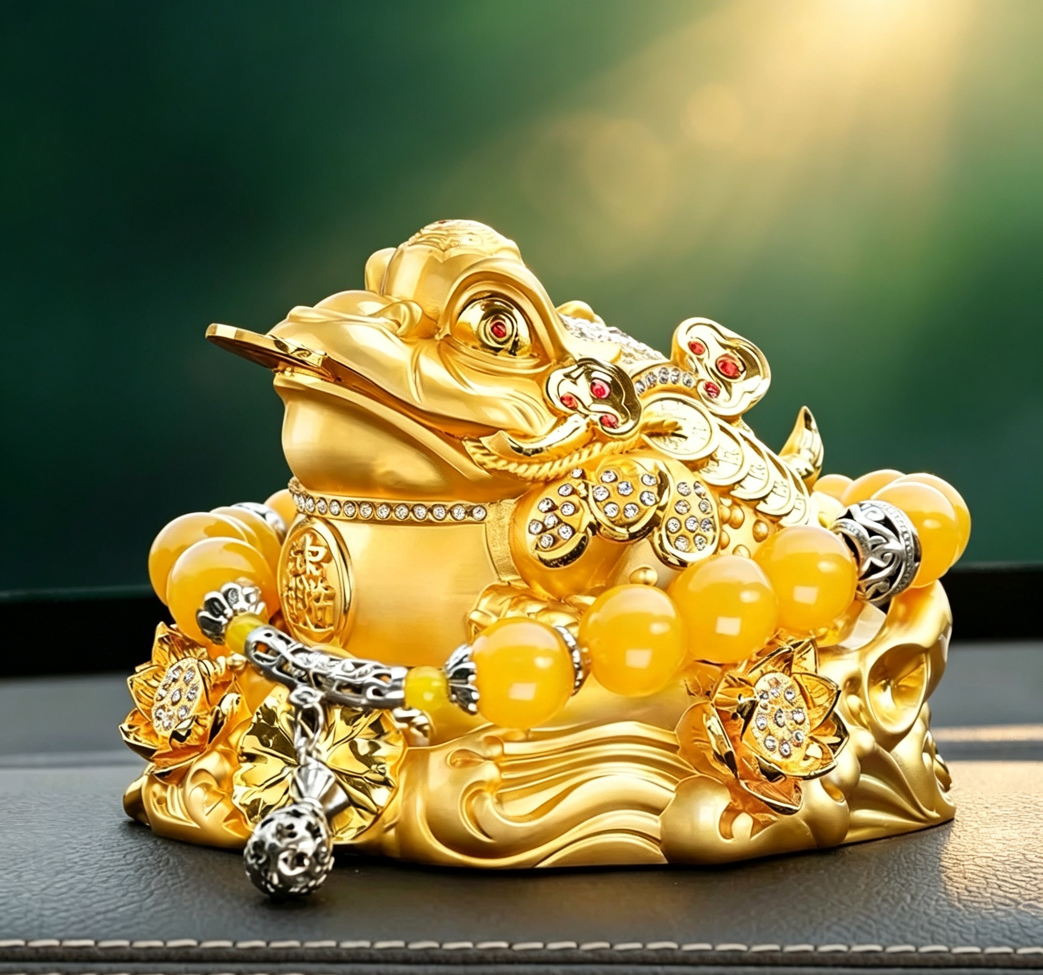 Golden Money Toad | Feng Shui Three Legged Money Frog Car Talisman