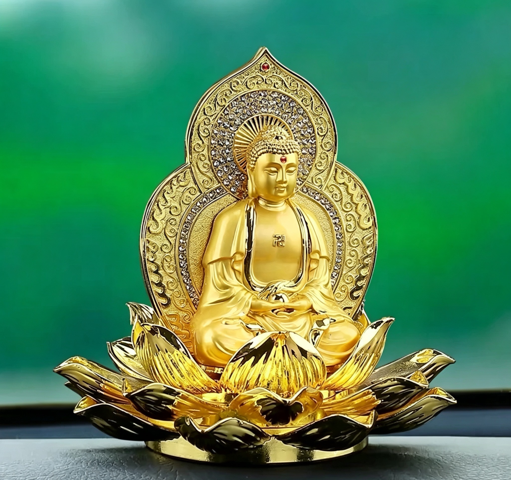 Kuan Yin Statue, Goddess of Mercy Zinc Alloy with Rhinestones Chinese Feng Shui Statuette, Guanyin Bodhisattva Spiritual Talisman for Blessings & Positive Energy | Aurkin Atelier