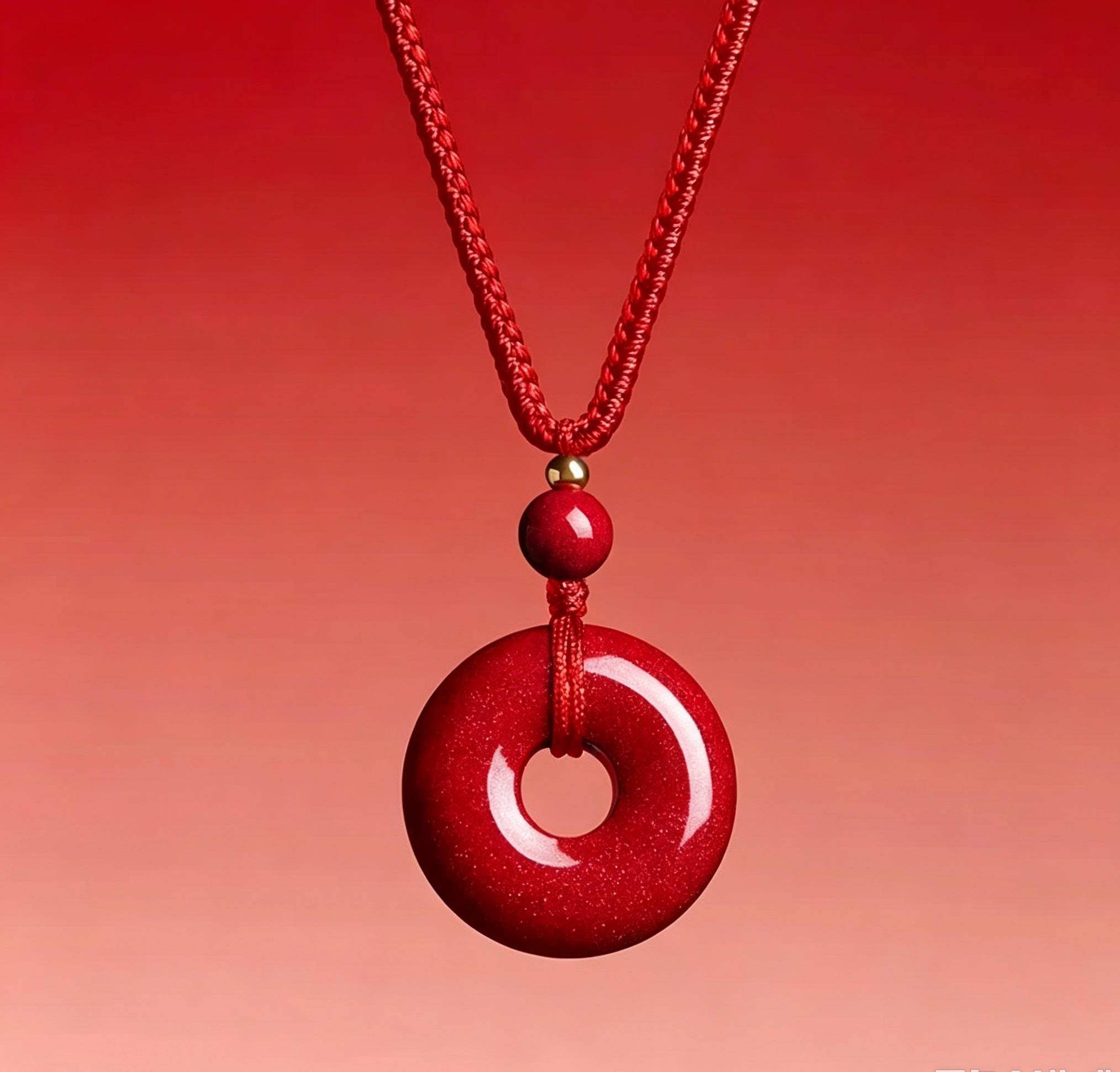 Cinnabar Pendant, Chinese Feng Shui Protection Necklace with Adjustable Cord
