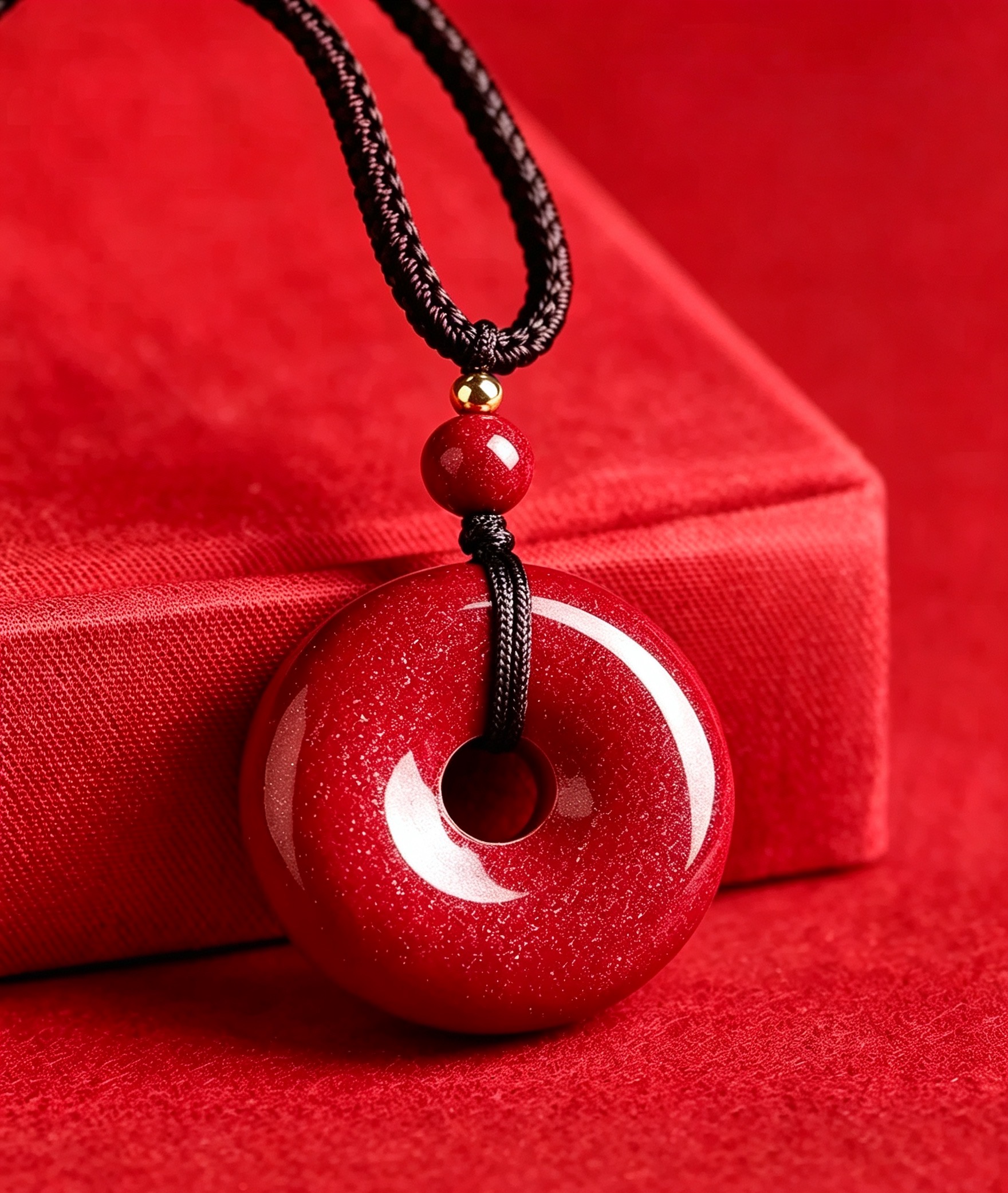 Cinnabar Pendant, Chinese Feng Shui Protection Necklace with Adjustable Cord