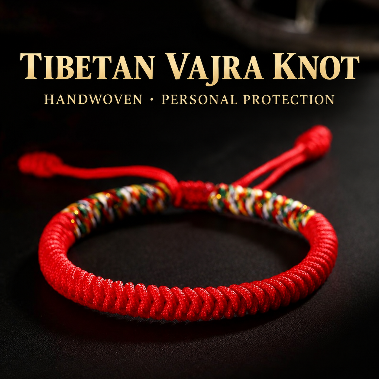 Tibetan Vajra Knot Red String Bracelet, Braided Protection Good Luck Wristband