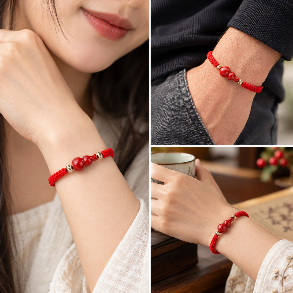 wu lou bracelet, wu lou gourd bracelet, cinnabar wu lou red string bracelet