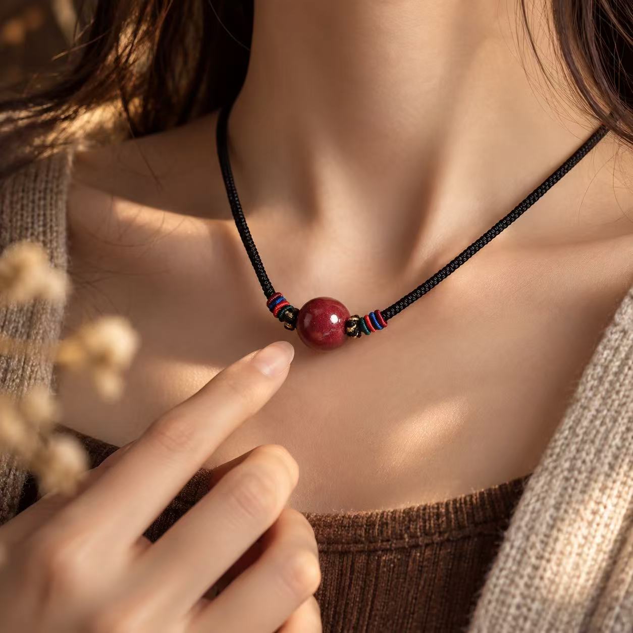 Natural Cinnabar Round Pendant, Chinese Cinnabar Jewelry Spiritual Charm