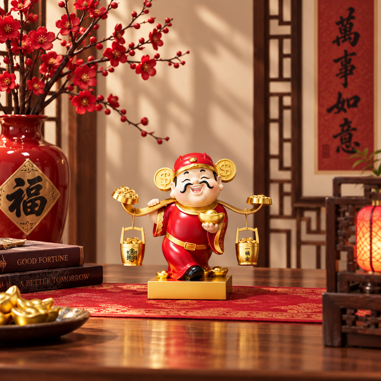 God of Wealth Bucket of Gold Figurine | Chinese Lucky Charm Feng Shui Ornament for Wealth & Abundance