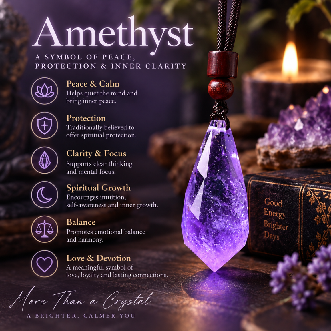 Aurkin Atelier Faceted Amethyst Teardrop Pendant Balance Healing Crystal Gemstone Necklace