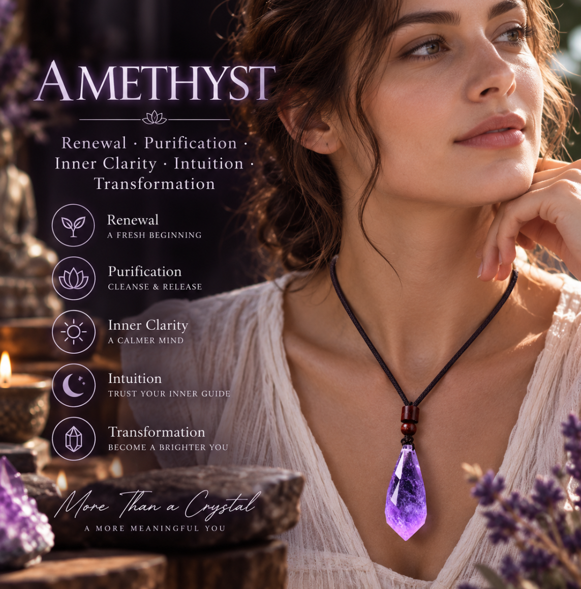 Aurkin Atelier Faceted Amethyst Teardrop Pendant Balance Healing Crystal Gemstone Necklace