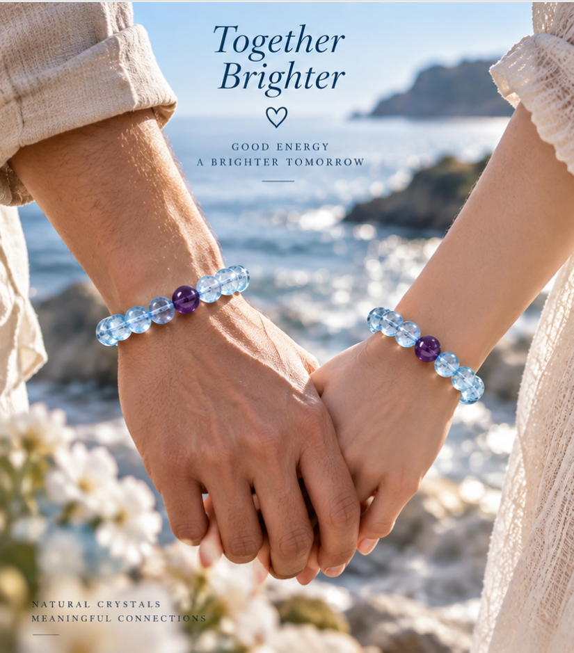 Aurkinatelier Aquamarine Bracelet Emotional Balance Flow Calm Communication Healing Crystal Plain Beaded Bracelet