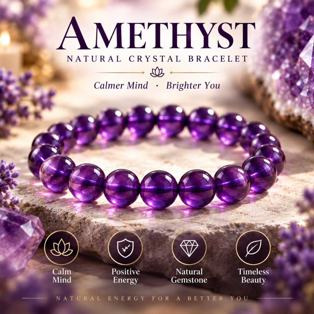Aurkinatelier Uruguayan Amethyst Bracelet Soul Stillness Subconscious Healing Spiritual Rest Crystal Plain Beaded Bracelet