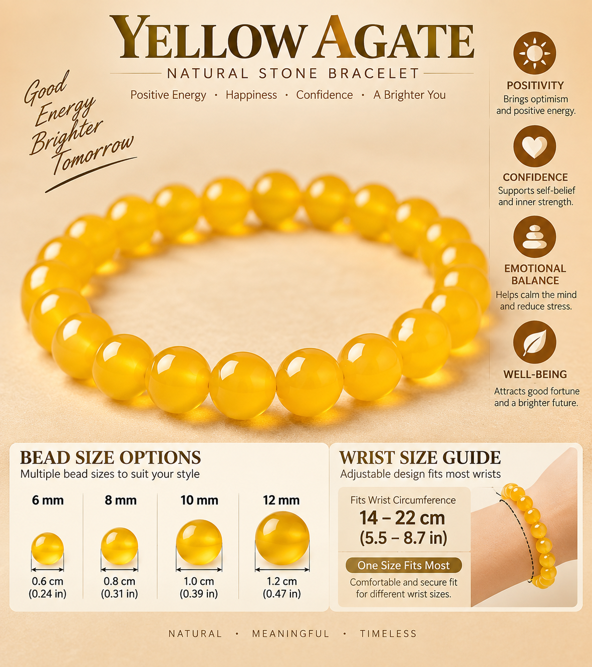 Aurkinatelier Yellow Agate Bracelet Solar Vitality Optimistic Outlook Creative Flow Crystal Plain Beaded Bracelet