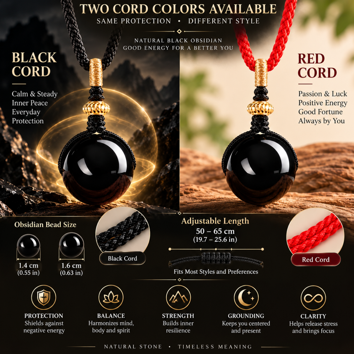 Aurkinatelier Natural Black Obsidian Single Pendant Necklace, Plain Square Tablet Obsidian Protection Amulet Necklace for Men & Women