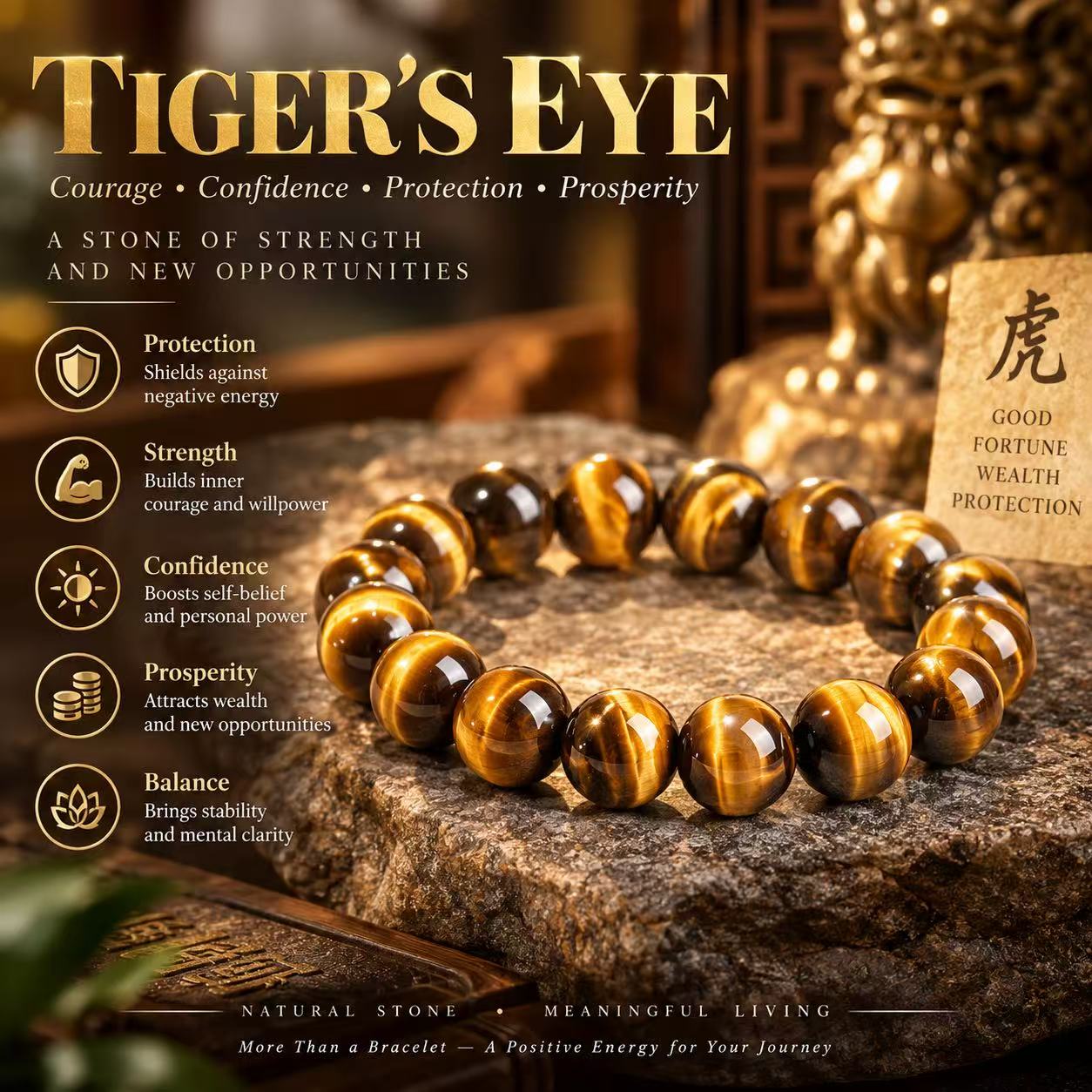 Aurkinatelier Tiger Eye Bead Fortune Prosperity Bracelet Buddha Stones 