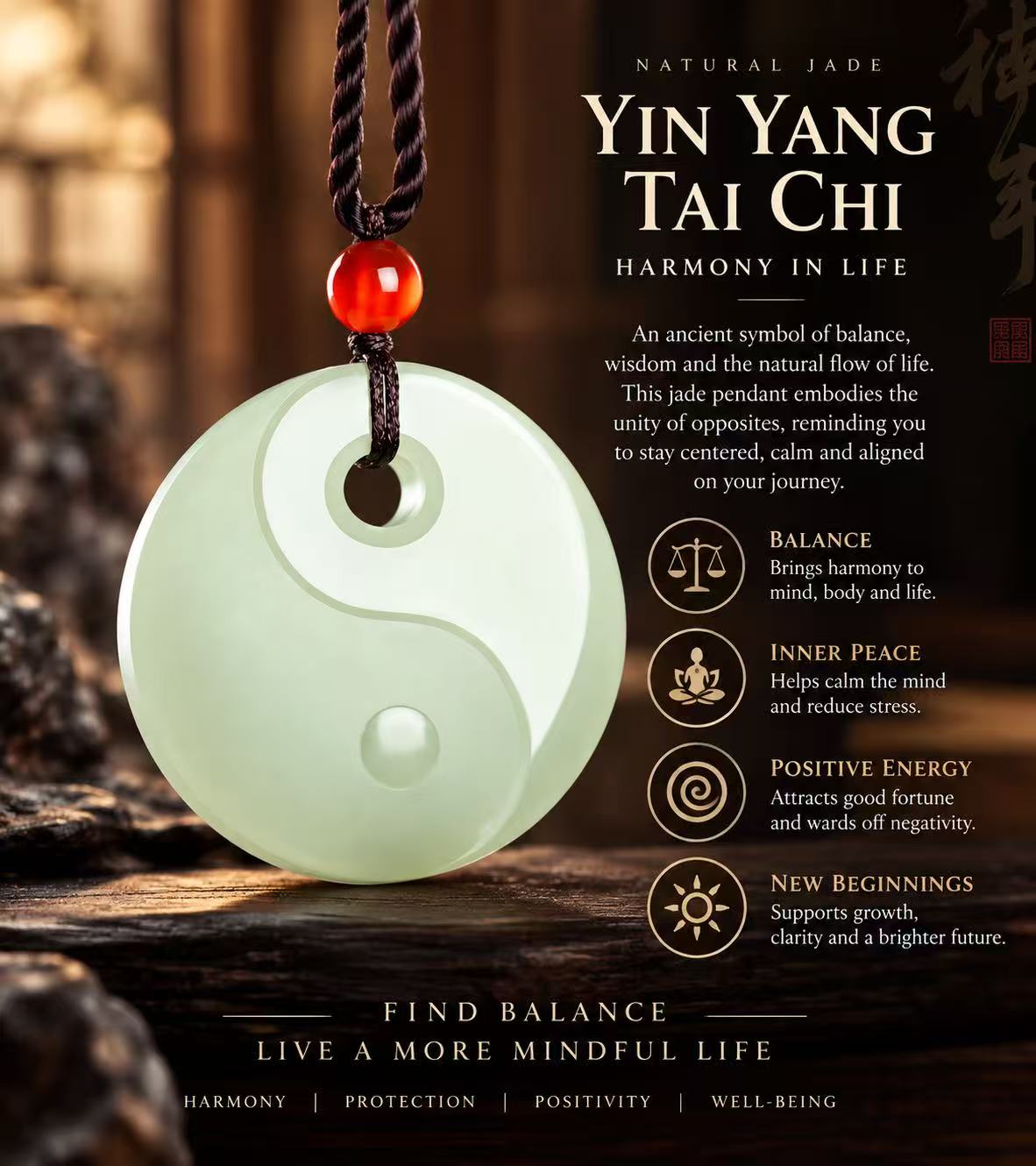 Aurkinatelier Yin Yang Symbol Hetian Jade Pendant | Yin Yang Balance Talisman