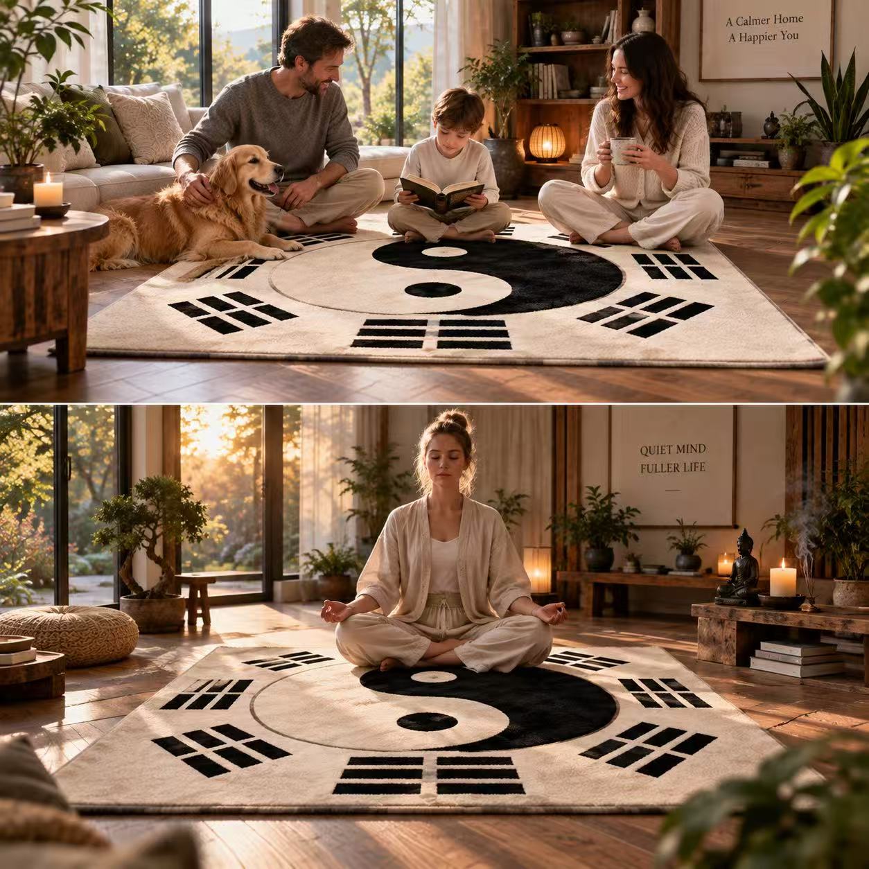 Square Bagua Yin Yang Meditation Rug, Eight Trigrams Sacred Floor Mat for Zazen, Cosmic Energy & Meditation Sanctuary | Wholesale Meditation Cushions & Rugs