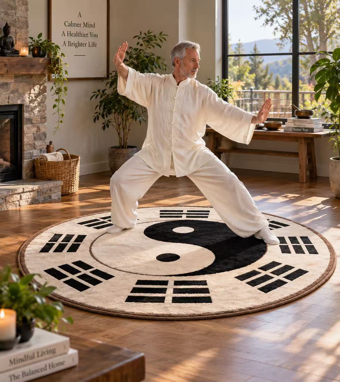 Round Bagua Yin Yang Meditation Rug, Eight Trigrams Sacred Circular Floor Mat for Zazen, Cosmic Energy & Zen Sanctuary | Wholesale Meditation Cushions & Rugs  >