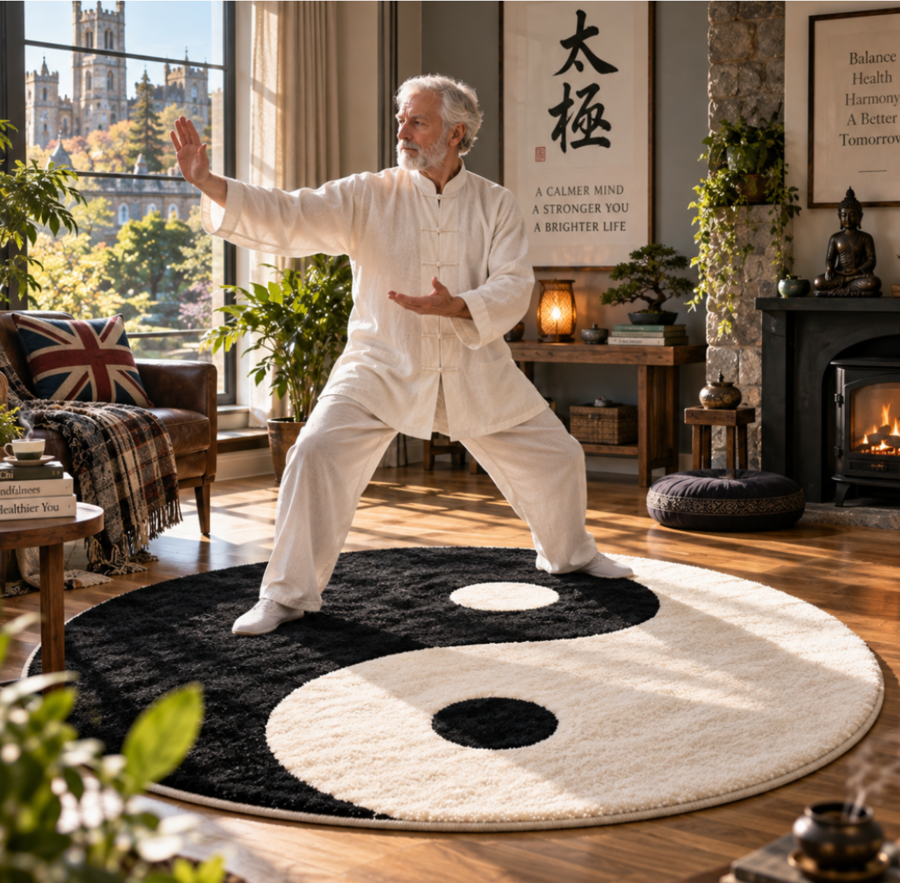 Aurkin Atelier Yin Yang Circular Meditation Mat, Zen Spiritual Floor Rug for Mindful Practice & Inner Balance 