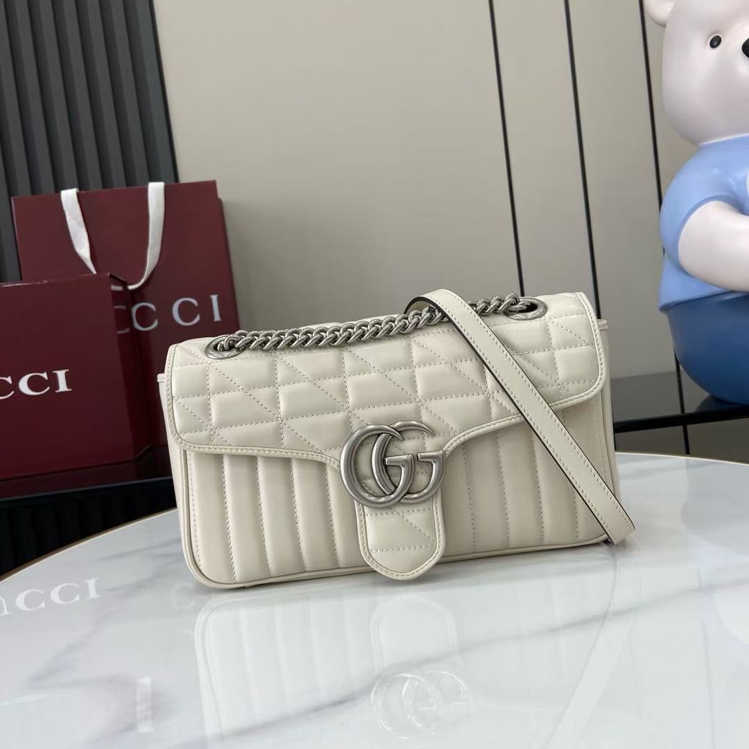 Imported original leather "with full set of original counter packaging" Model: 443497. Size: 26*15*7cm. Color: White plaid full leather/original leather. Italian creation