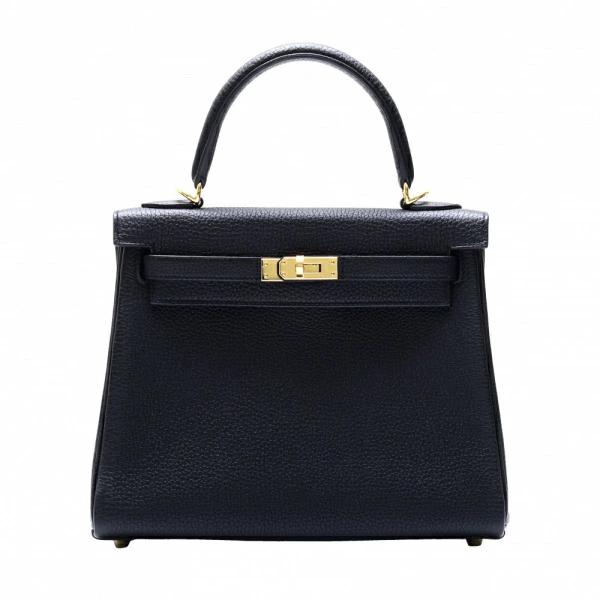 Women's Hermes Kelly 25 Togo Black Yellow Gold Hardware B Stamp Unused Bag