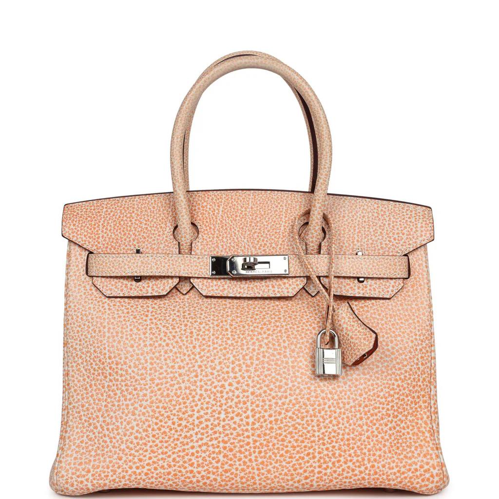Replica Vintage Hermes Birkin 30 Orange Dalmatian Buffalo Palladium Hardware