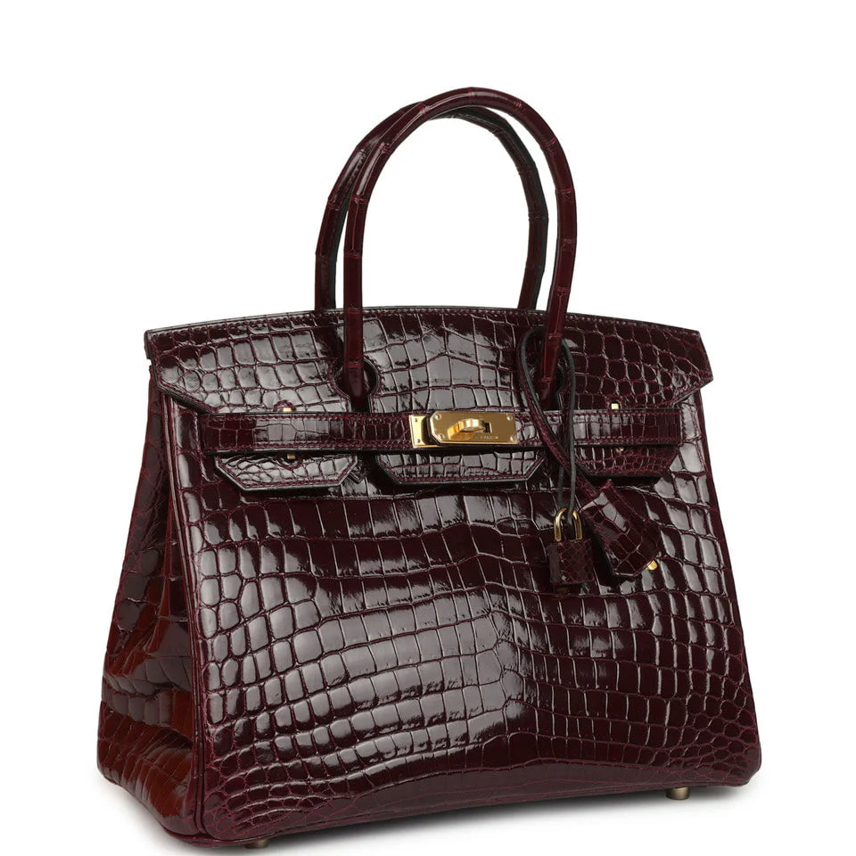 Replica Hermes Birkin 30 Bordeaux Shiny Niloticus Crocodile Gold Hardware
