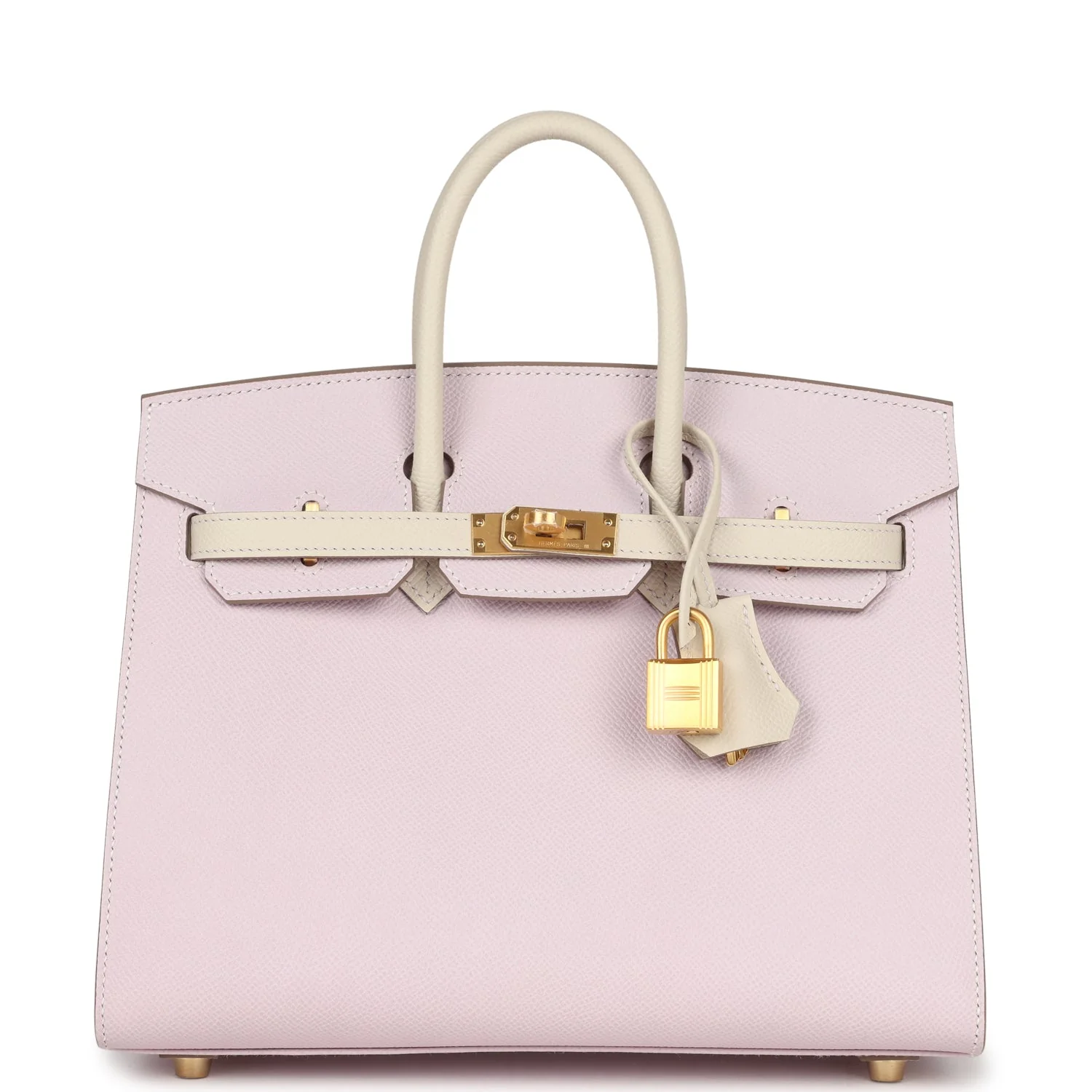 Replica Hermes Special Order Birkin Sellier 25 Mauve Pale and Craie Epsom Brushed Gold Hardware
