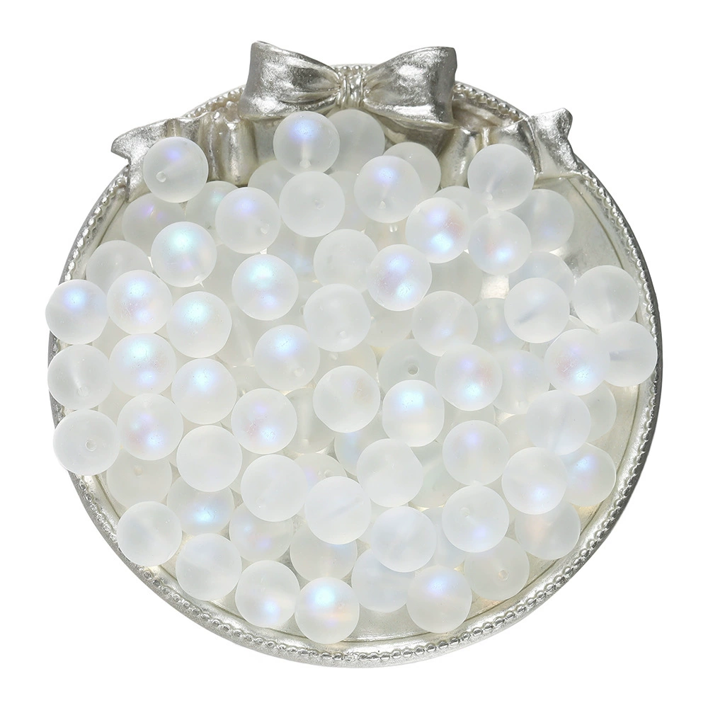 【A59】送料無料  白い月の光   つや消し瑠璃ビーズ  透明ビーズ  白色瑠璃ビーズ  変色ビーズ  DIYビーズ  10mm