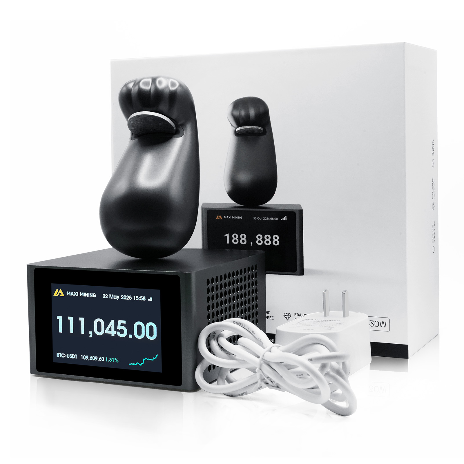 MaxiMinerPaw 1TH/S Bitcoins Miner Asic Chip SHA-256 BTC Price Display Solo Miner with Catpaw Tumbler Design 25Watt Low Power&Low Noise Crypto Miner Home Use Lottery Mining Machine, Grey