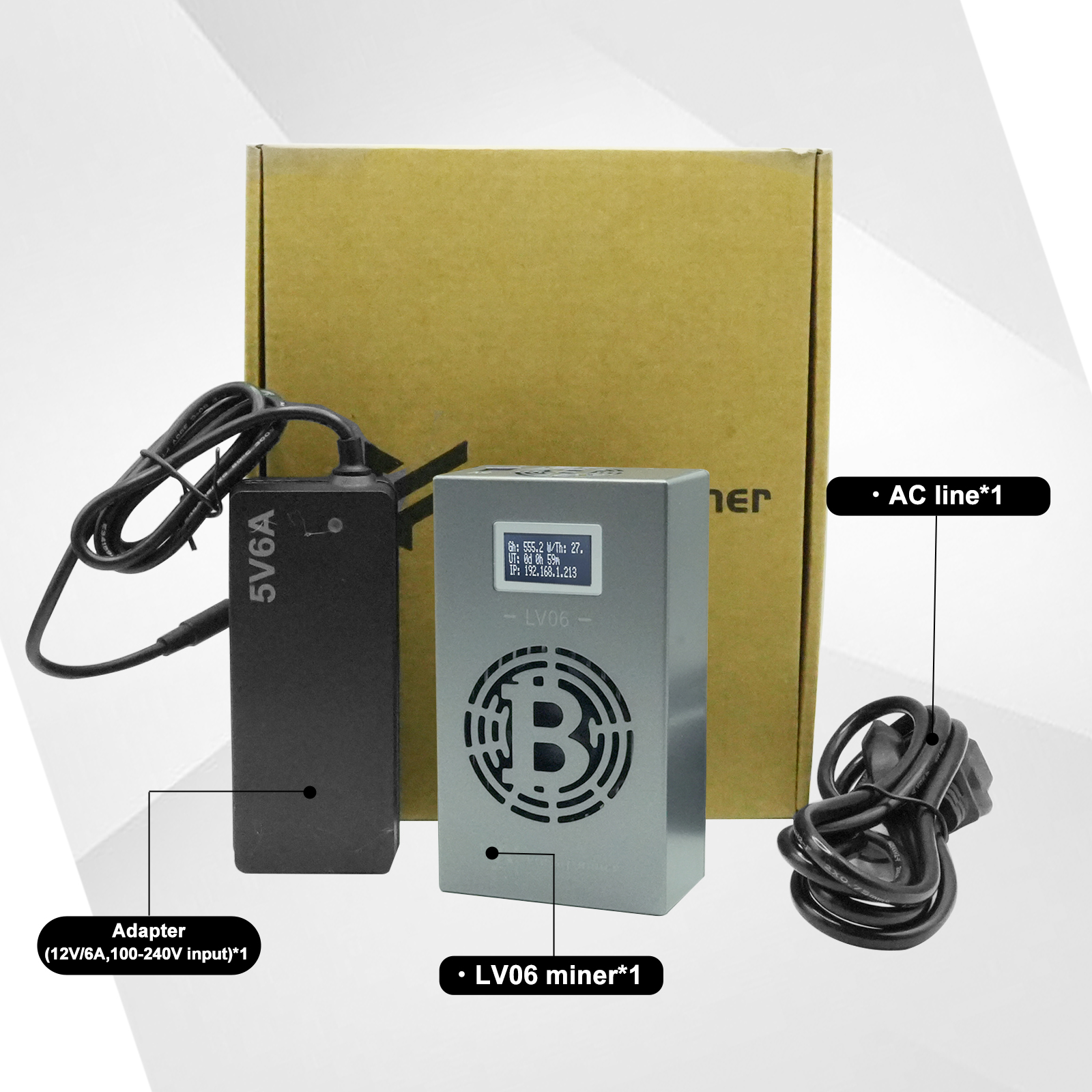 Bitcoins Miner LV06 BTC Mining Solo Miner Device Asic Chip 2.4G WiFi SHA-256 Crypto Algorithm 500GH/S Cryptocurrency Bitcoins Mining Rig Machine Home Use, Gray