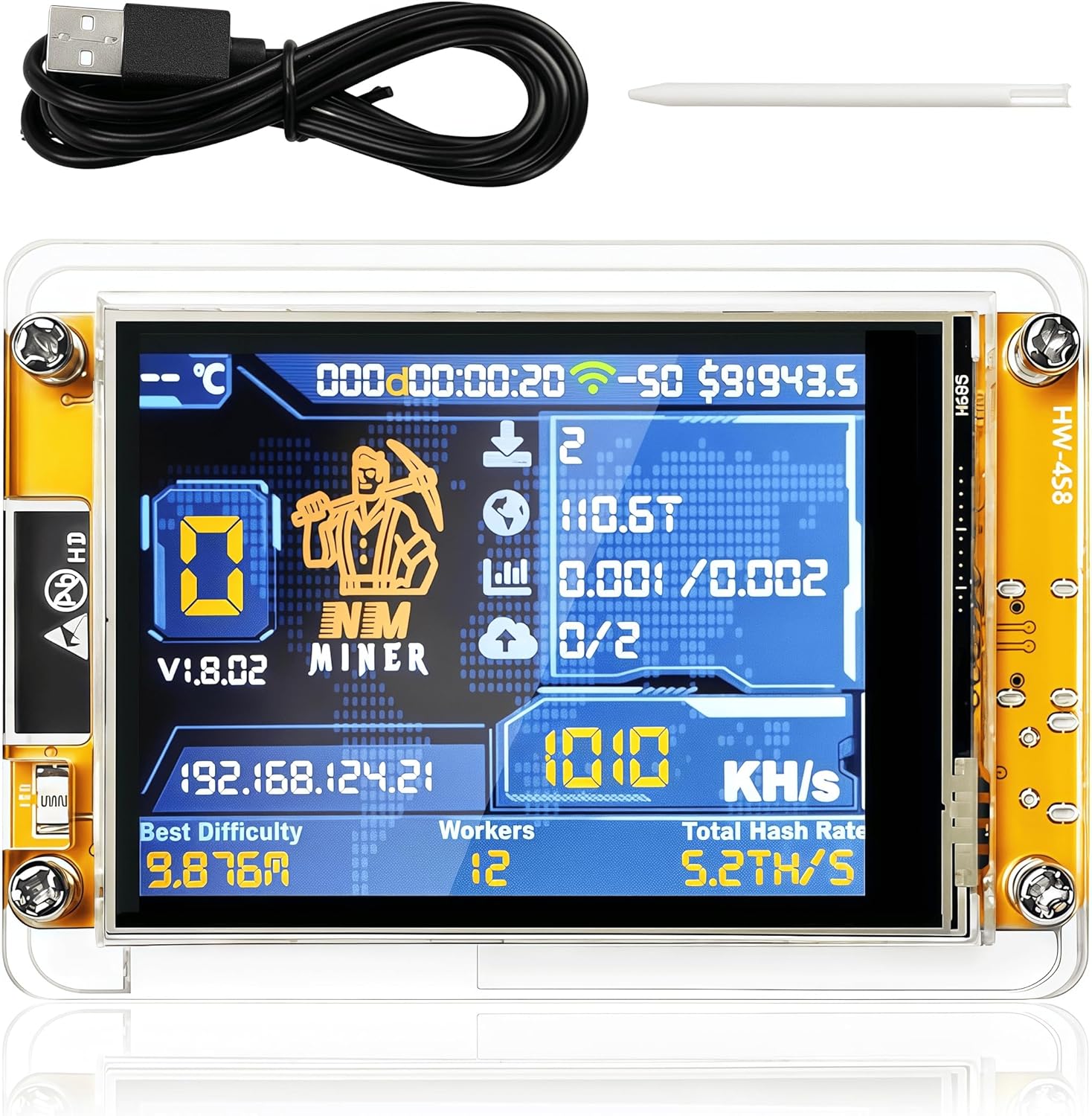 Bitcoins Miner 1000kh/s Hashrate 2.8" Smart Display USB Plug and Play Bitcoins Lottery Miner Mini Solo Miner Crypto Miner Machine, Used for firmware DIY Learning and Education