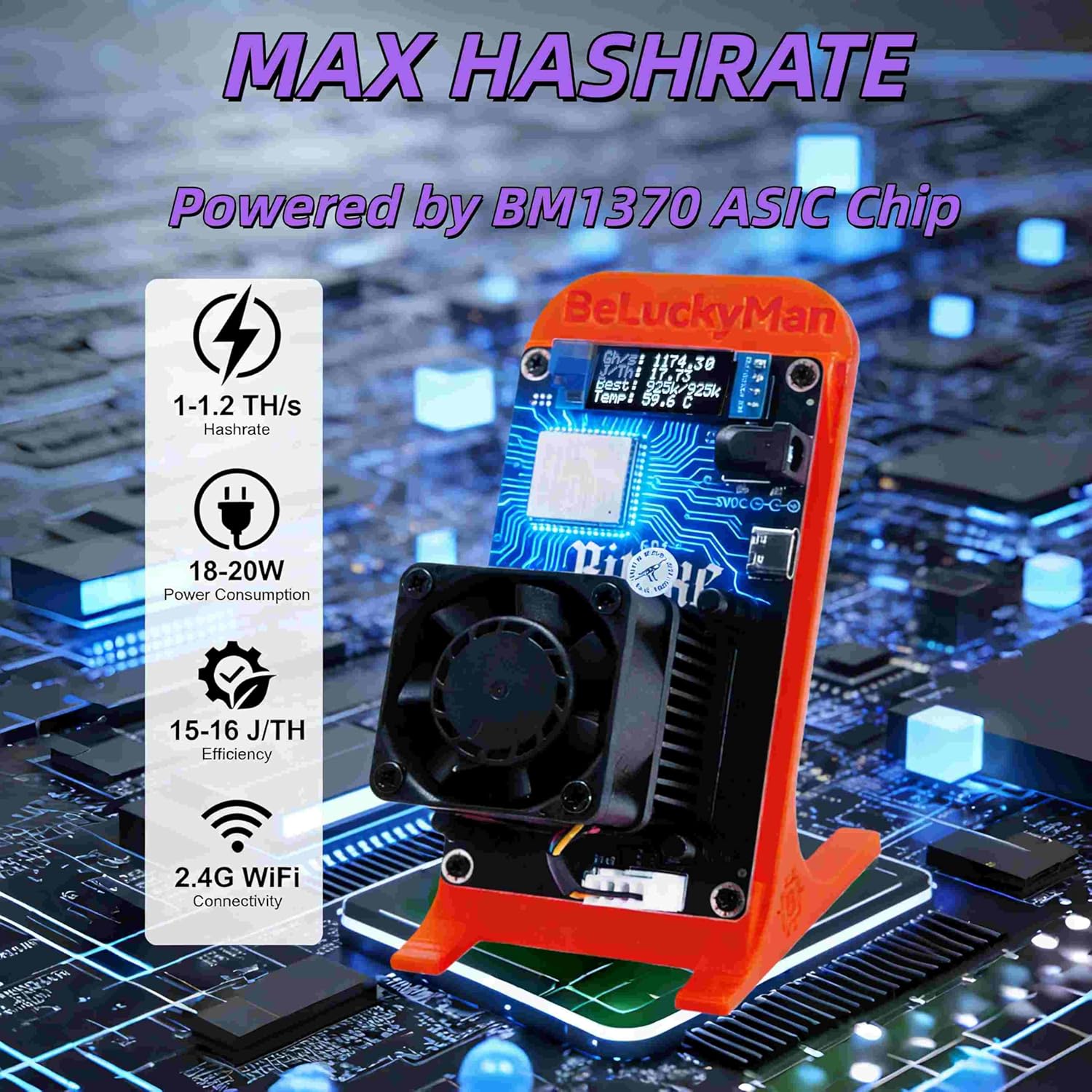 Bitcoins Miner with 1.2TH/S, Bitaxes Gamma 601 Solo Miner with BM1370 Asic Chip, 15W/TH BTC Lottery Crypto Miner with Open-Source System, Bitcoins Mining Machine Silent for Home Use&Educational