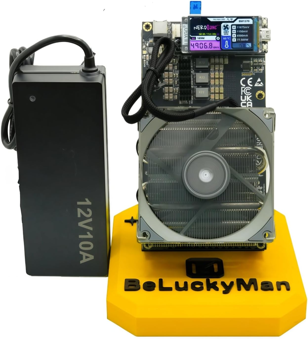 Upgraded NerdQaxe++ 4.8TH/s, Bitcoins Miner with 4 Pieces BM1370 Asic Chip, 95W Lottery Miner, Open-Source Solo Crypto Miner, Big Fan Design, Quiet Home & Office Miner (Yellow)