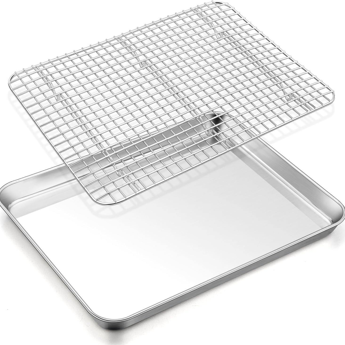 Cross-border Stainless Steel Flat-Bottomed Ovenware Square Plate 304 Square Ovenware Cooling Multi-Use Baking Tray Two-Piece Set