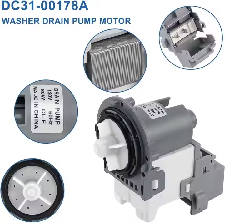 Samsung 120V Electric Plastic Drain Pump Essential Part for Hotels' Washing Machines Laundry Appliance Parts-DC31-00178a
