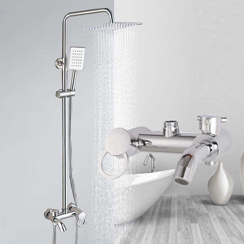 Factory-Customized Apple-Style Three-Setting All-Copper Brushed-Finish Electroplated Shower Set Concealed Postural Type
