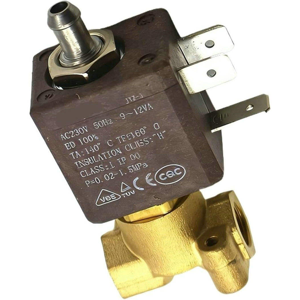 JYZ-3F 220V AC Brass Solenoid Valve G1/8 Normally Closed 2/3 Way 6Mpa Outlet Pressure for Boiler Coffee Machine Accessories