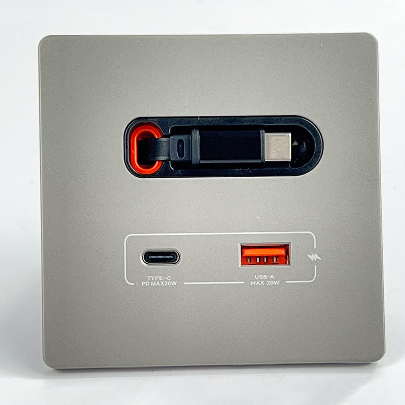 Wall-mounted Hotel Room Socket, 10A 20W Retractable Type-C & USB Port, Compatible with IOS Devices