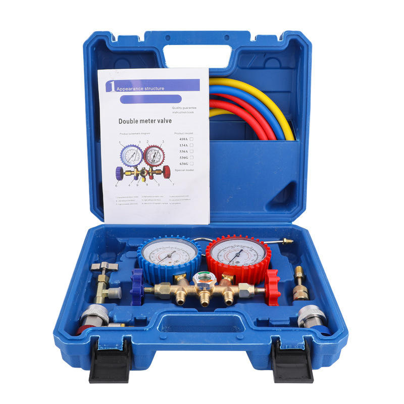 R134a Automotive Manifold Gauge Set Dual-Valve Adjustable Pressure Gauge for Car Air-Conditioning Refrigerant Charging