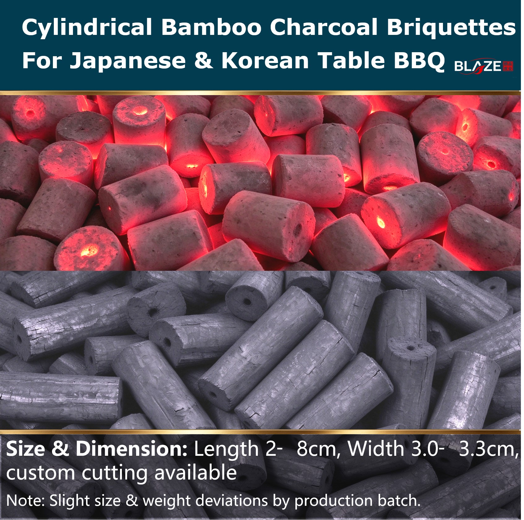 Cylindrical Bamboo Charcoal Briquettes, Suitable for Japanese & Korean Table BBQ,Level A