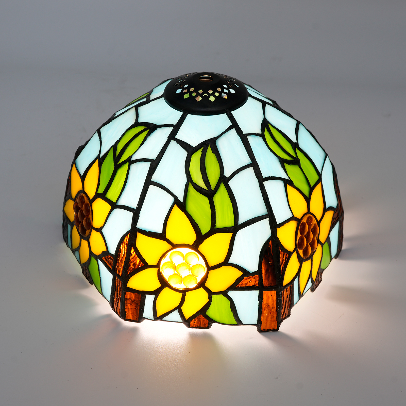 Blivuself Tiffany Lampshade Blue Background Sunflower Stained Glass Lampshade Handmade Art Decor Vintage Lampshades for Living room Bedroom Restaurant,FG5003X