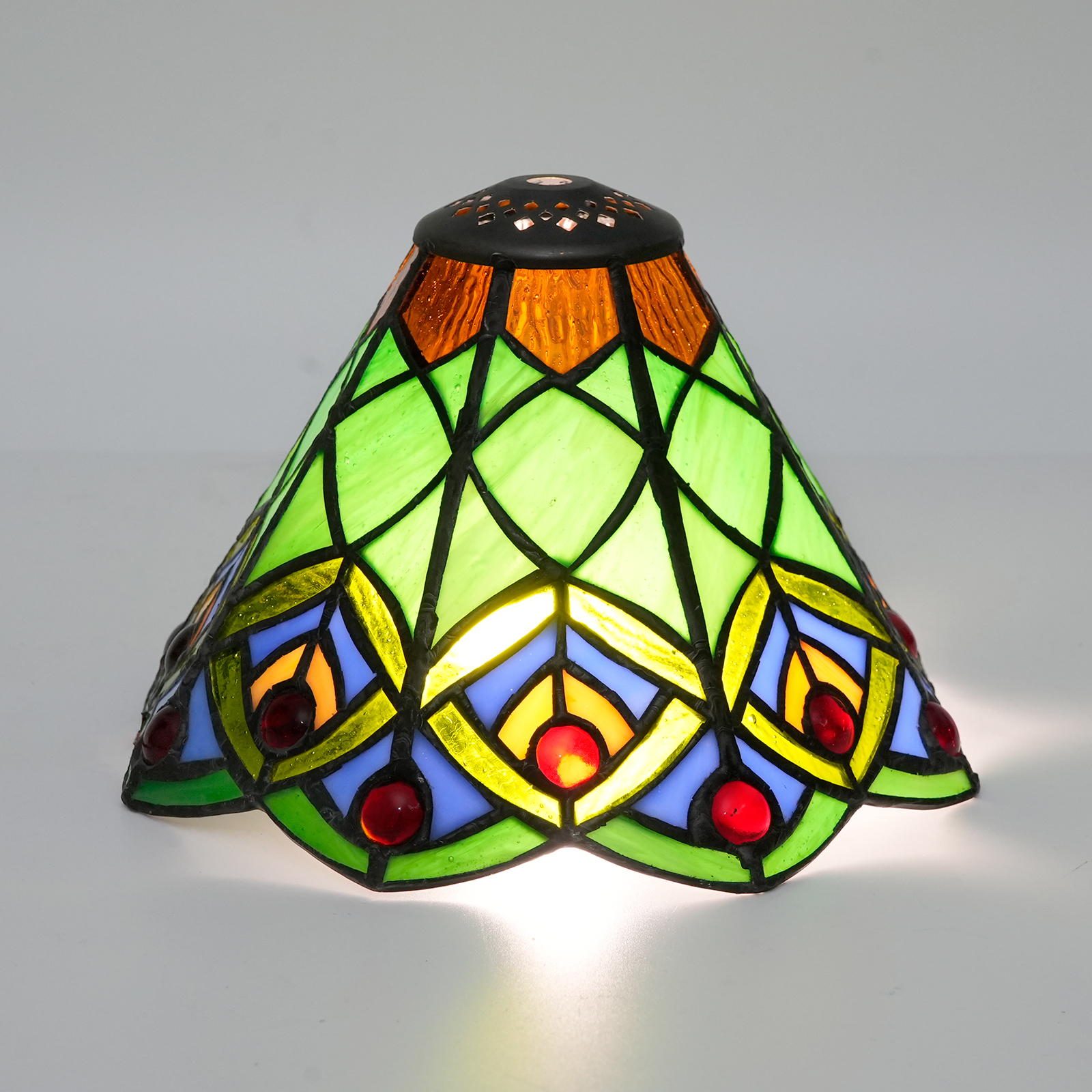 Blivuself Tiffany Lampshade Green Peacock Tail Stained Glass Lampshade Handmade Art Decor Vintage Lampshades for Living room Bedroom Restaurant, FG5042X