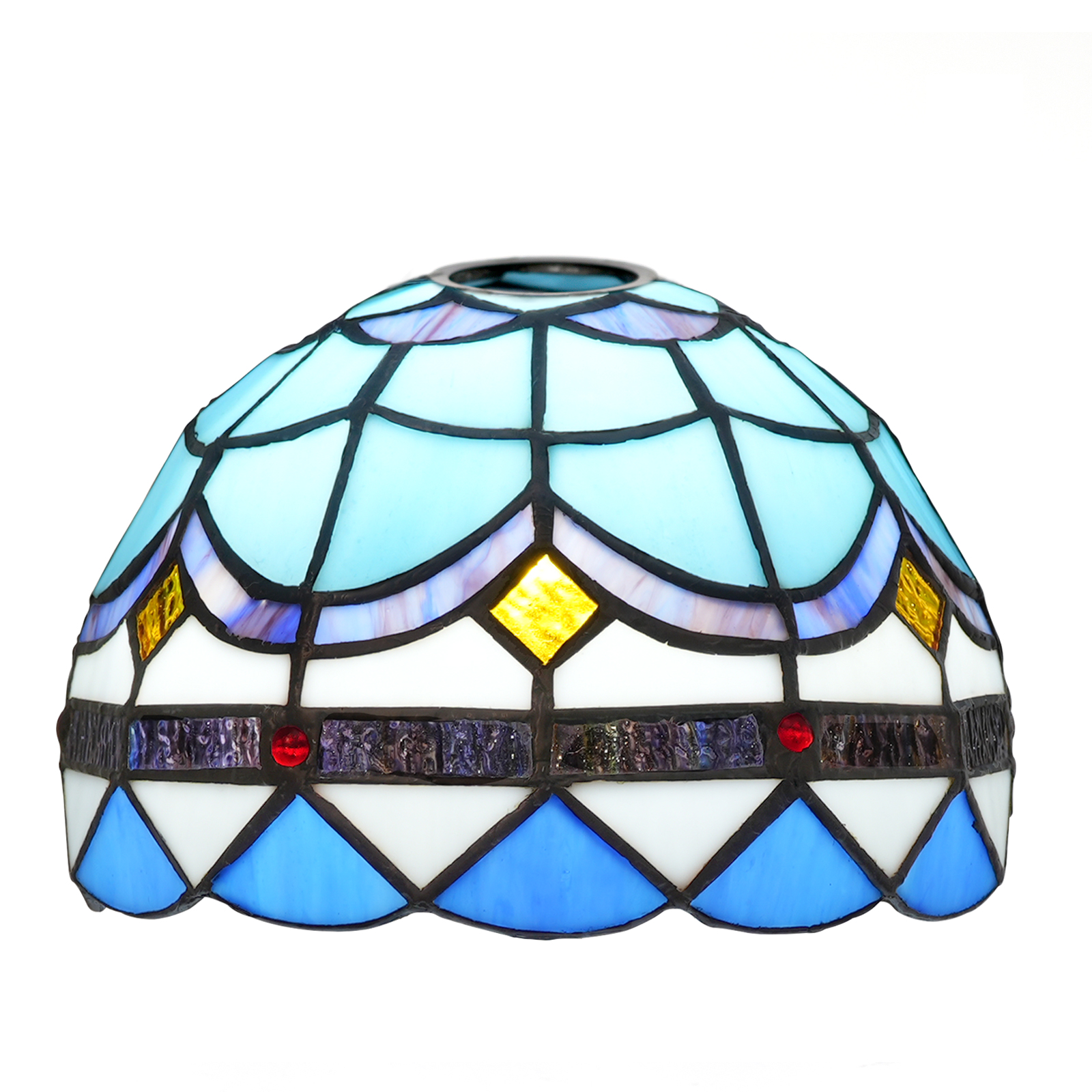 Blivuself Tiffany Lampshade Mediterranean Feathers Stained Glass Lampshade Handmade Art Decor Vintage Lampshades for Living room Bedroom Restaurant, OFL020